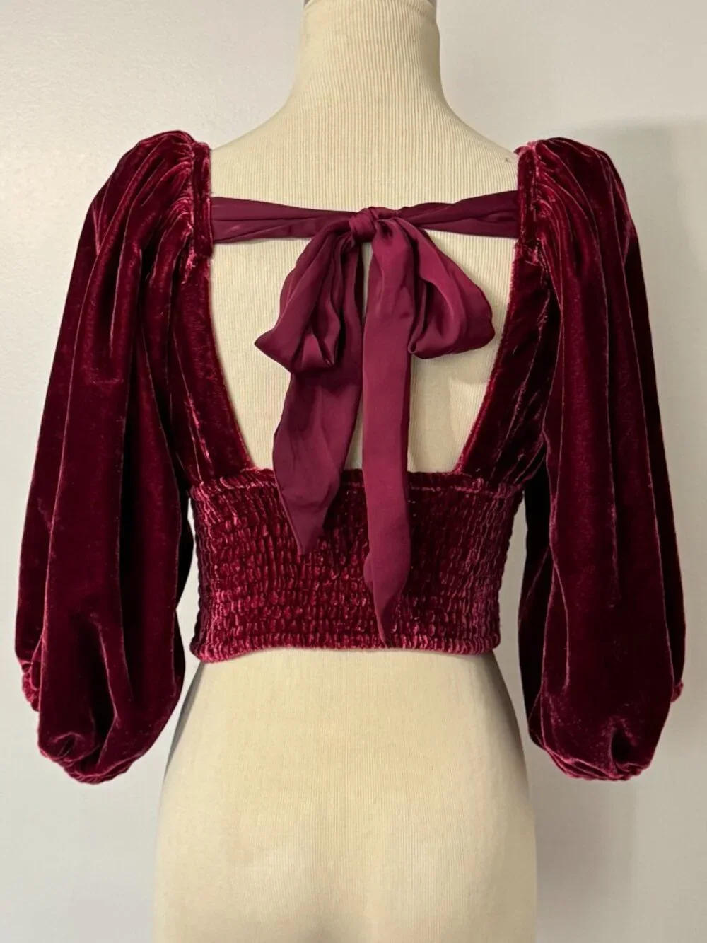 FREE PEOPLE Marie Velvet Open Back Top in Queen Pomegranate